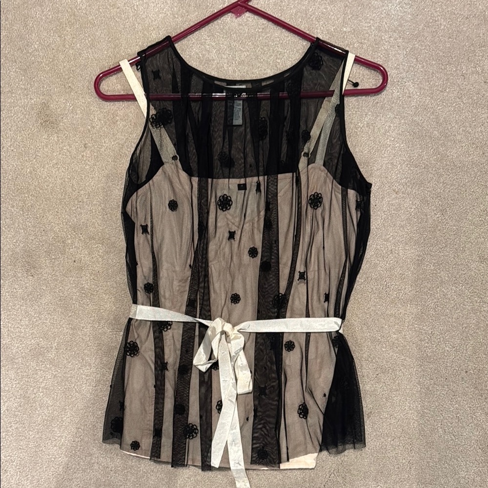 Anthropologie Odille Black and nude Sheer Blouse size 4
